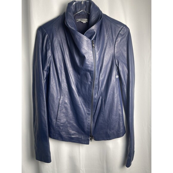 Vince Deep Blue Leather Jacket NWOT - Picture 4 of 11